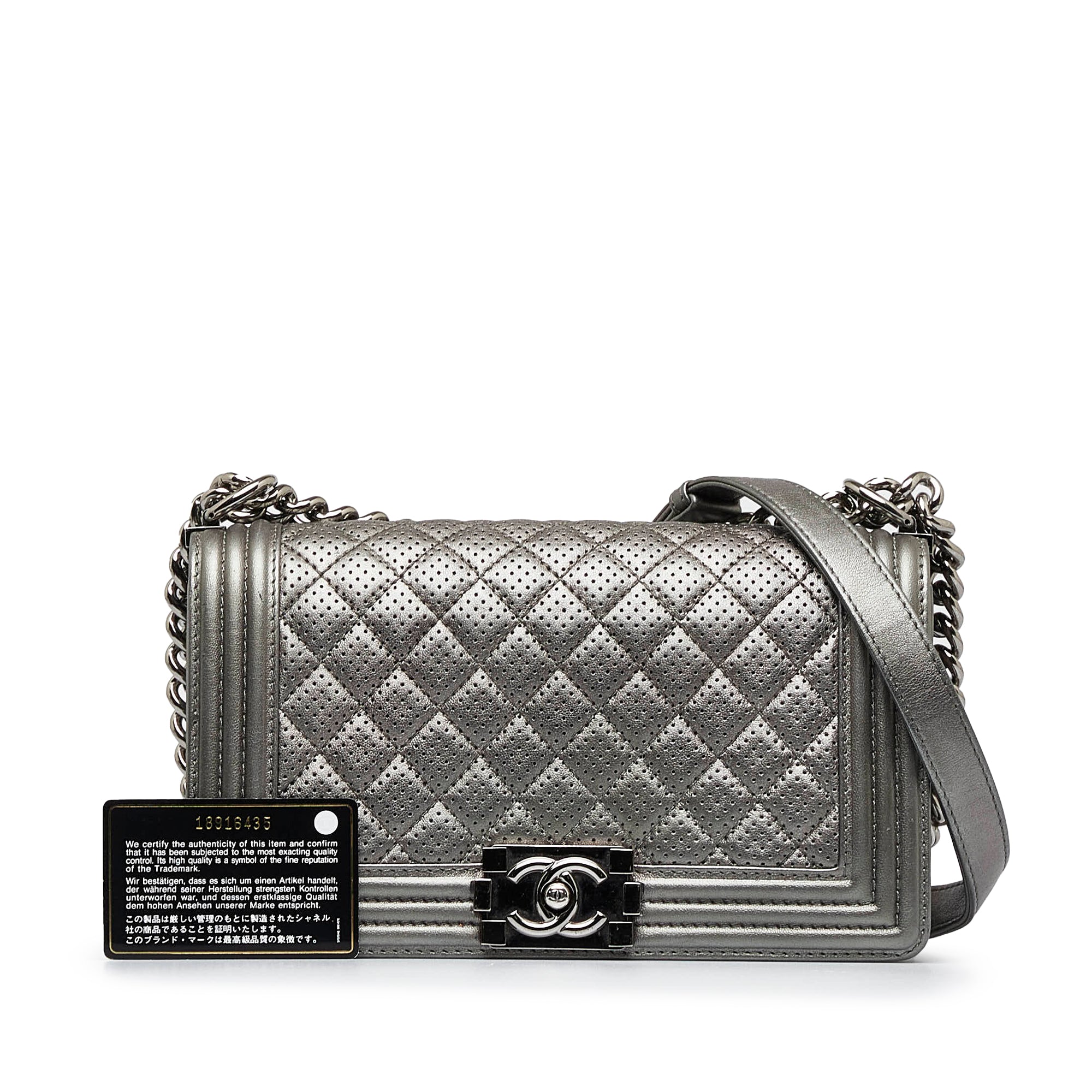 Old Medium Quilted Perforated Metallic Lambskin Boy Flap
