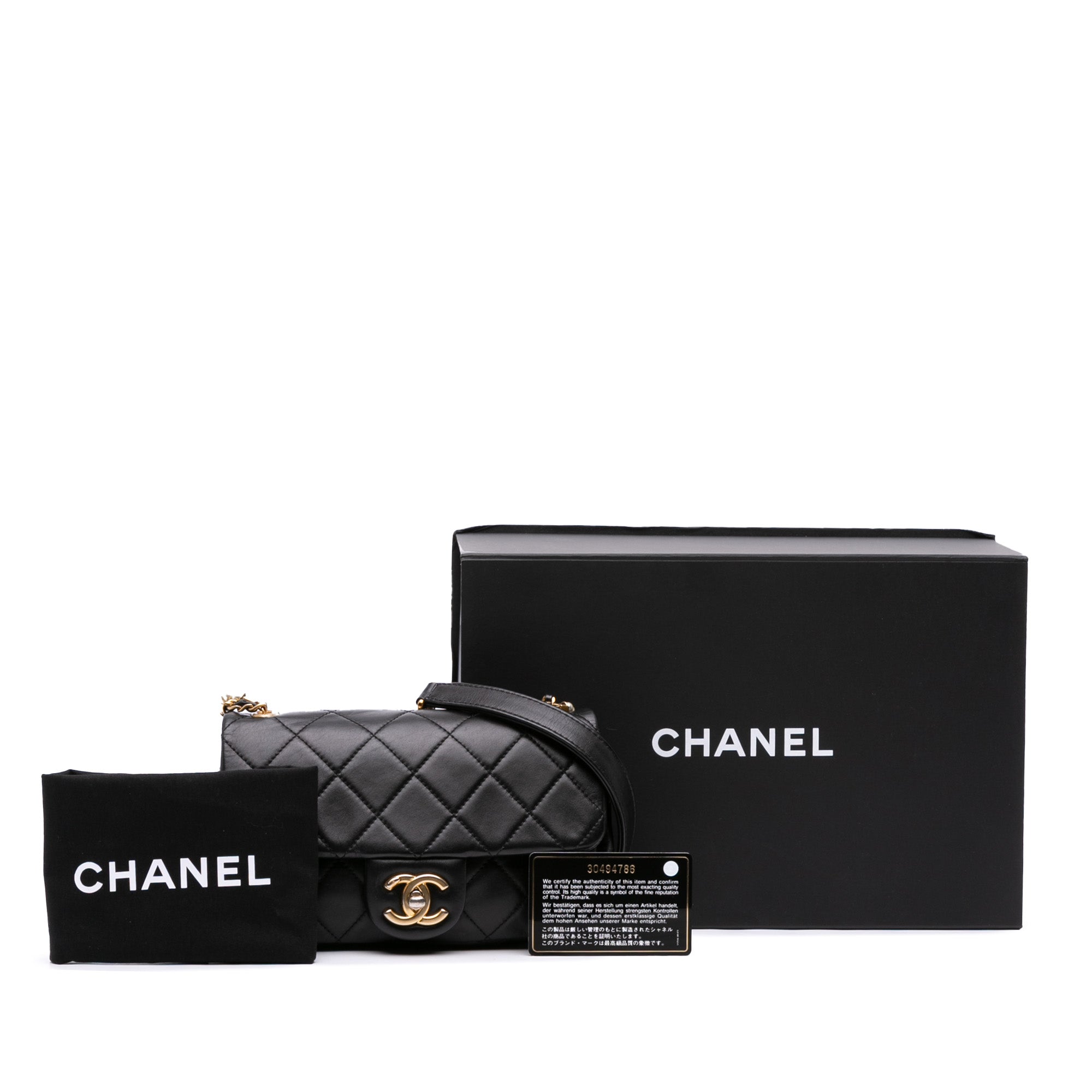 Mini Quilted Calfskin Crystal Pearls Chain Flap