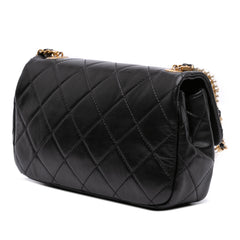 Mini Quilted Calfskin Crystal Pearls Chain Flap