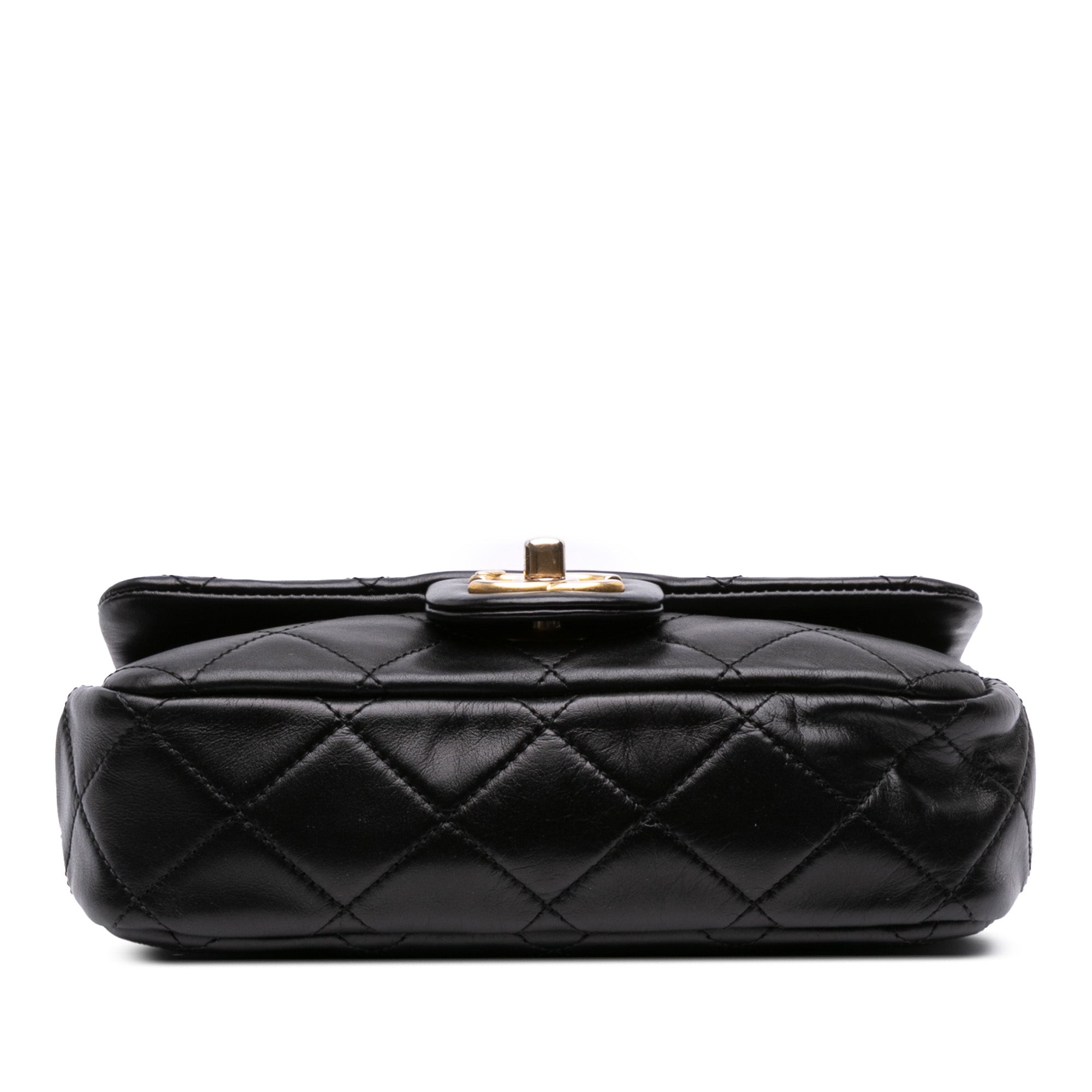 Mini Quilted Calfskin Crystal Pearls Chain Flap