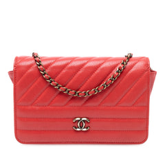 CC Diagonal Quilted Goatskin Wallet On Chain