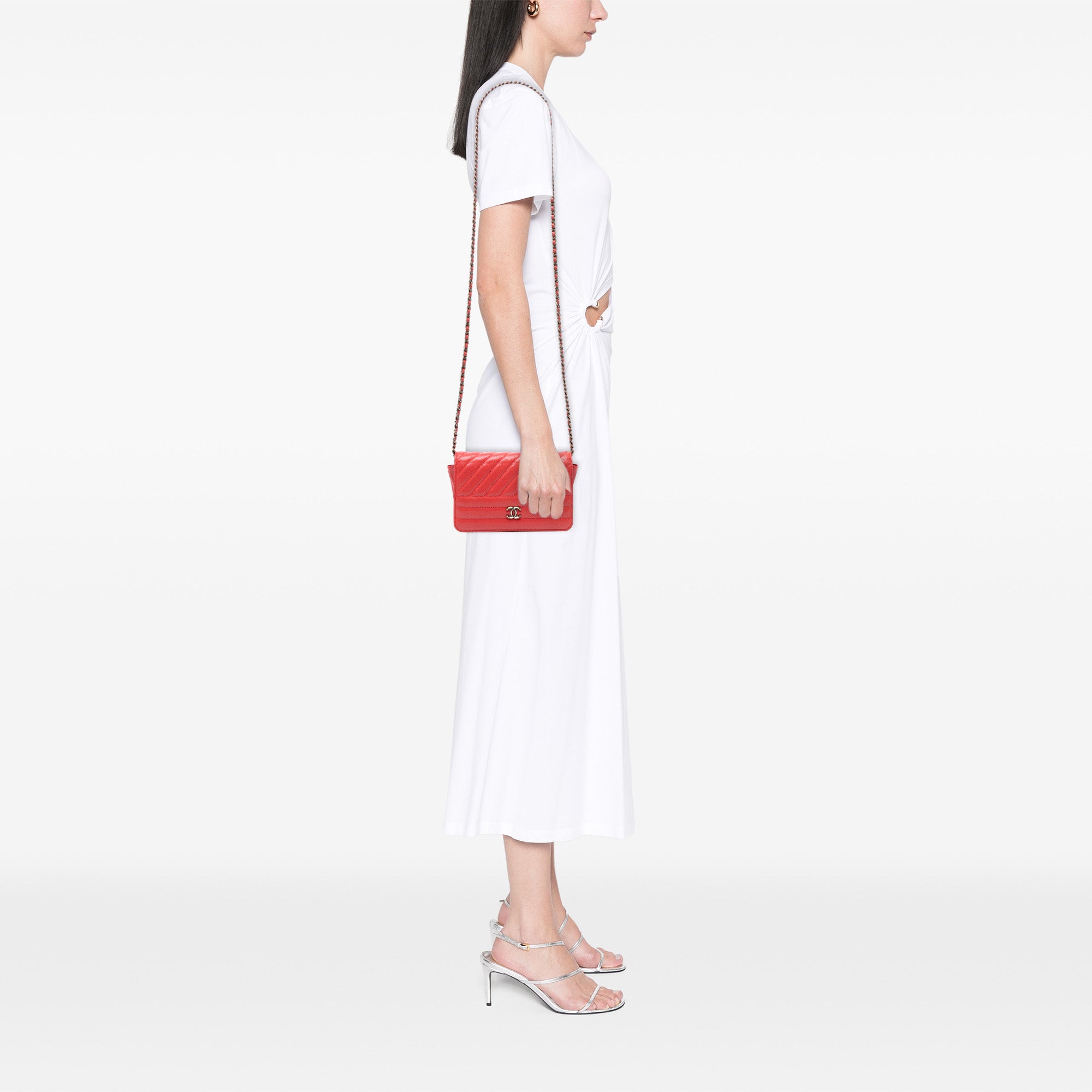 CC Diagonal Quilted Goatskin Wallet On Chain