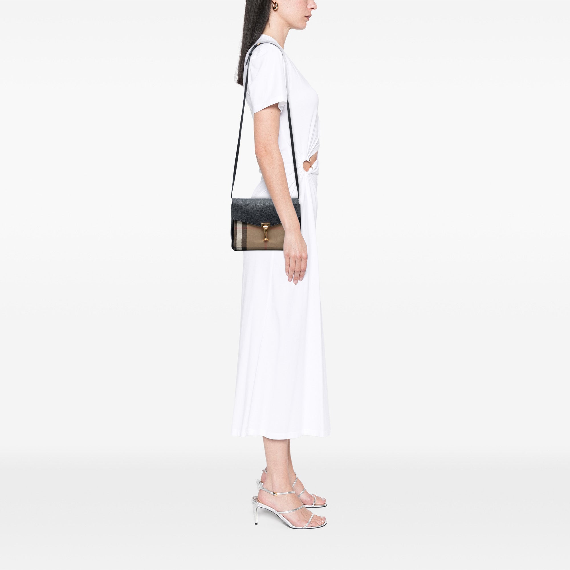 Small Leather and House Check Canvas Derby Macken Crossbody