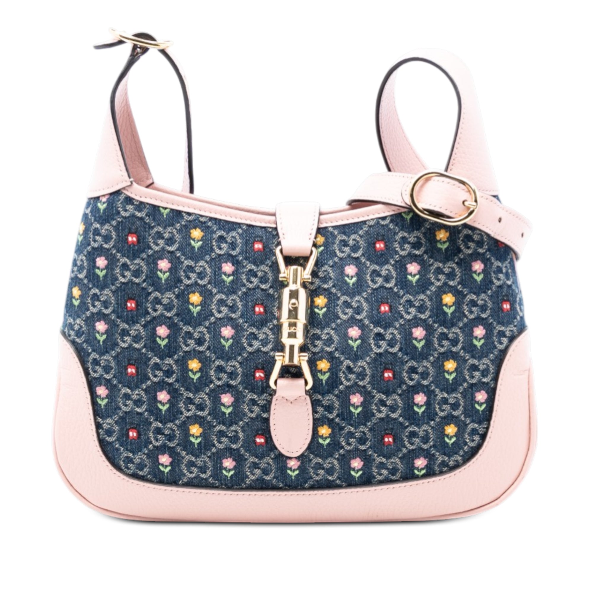 Limited Edition Small GG Denim Embroidered Floral Jackie 1961 Crossbody