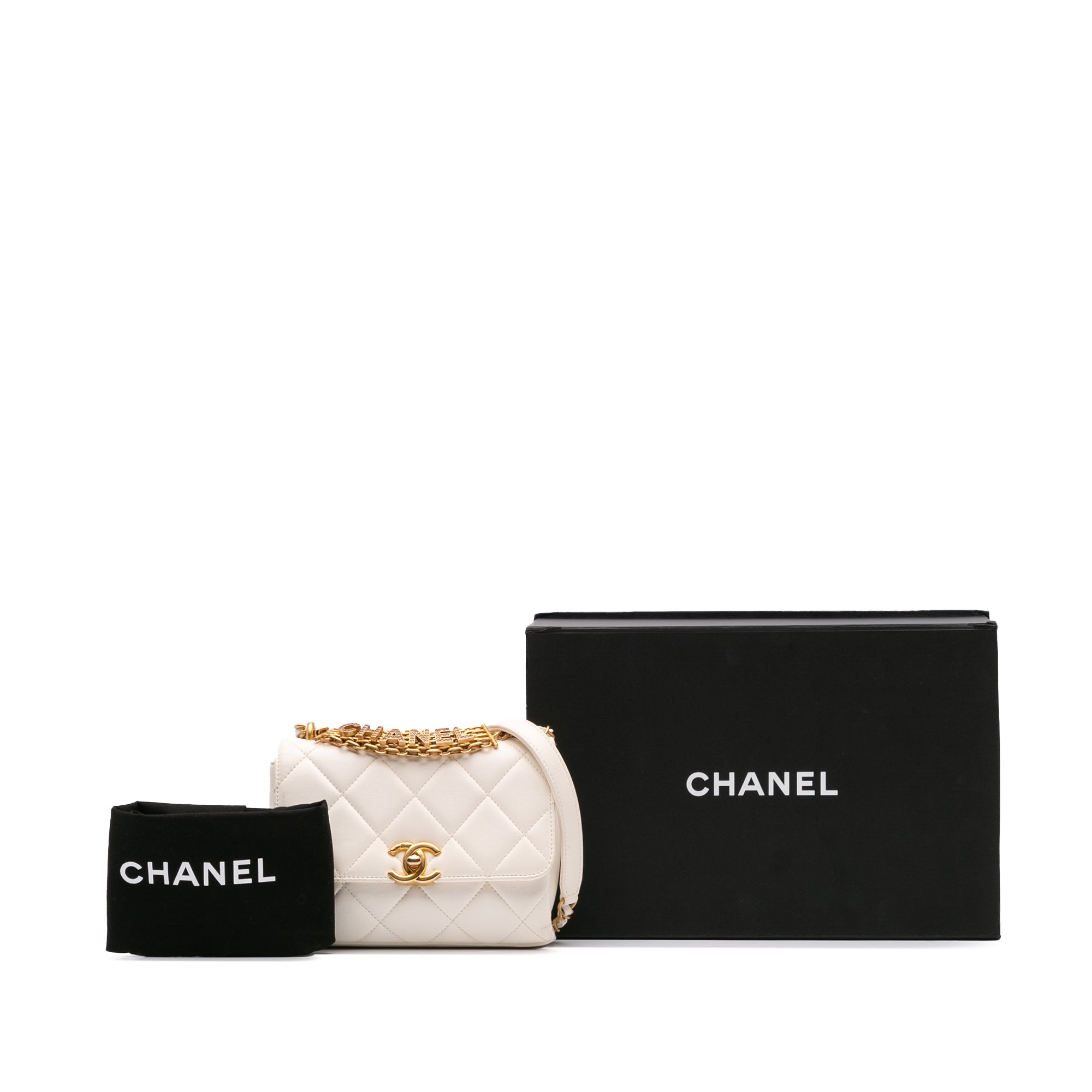 Mini Quilted Lambskin Crystal Logo Letters Chain Flap