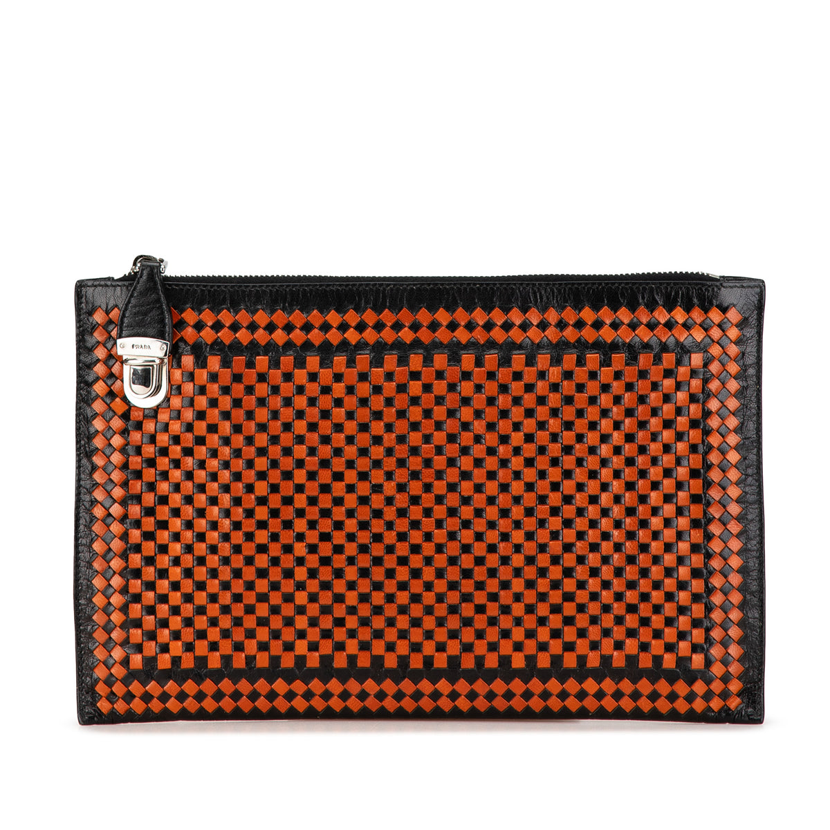 Woven Goatskin Madras Zip Clutch