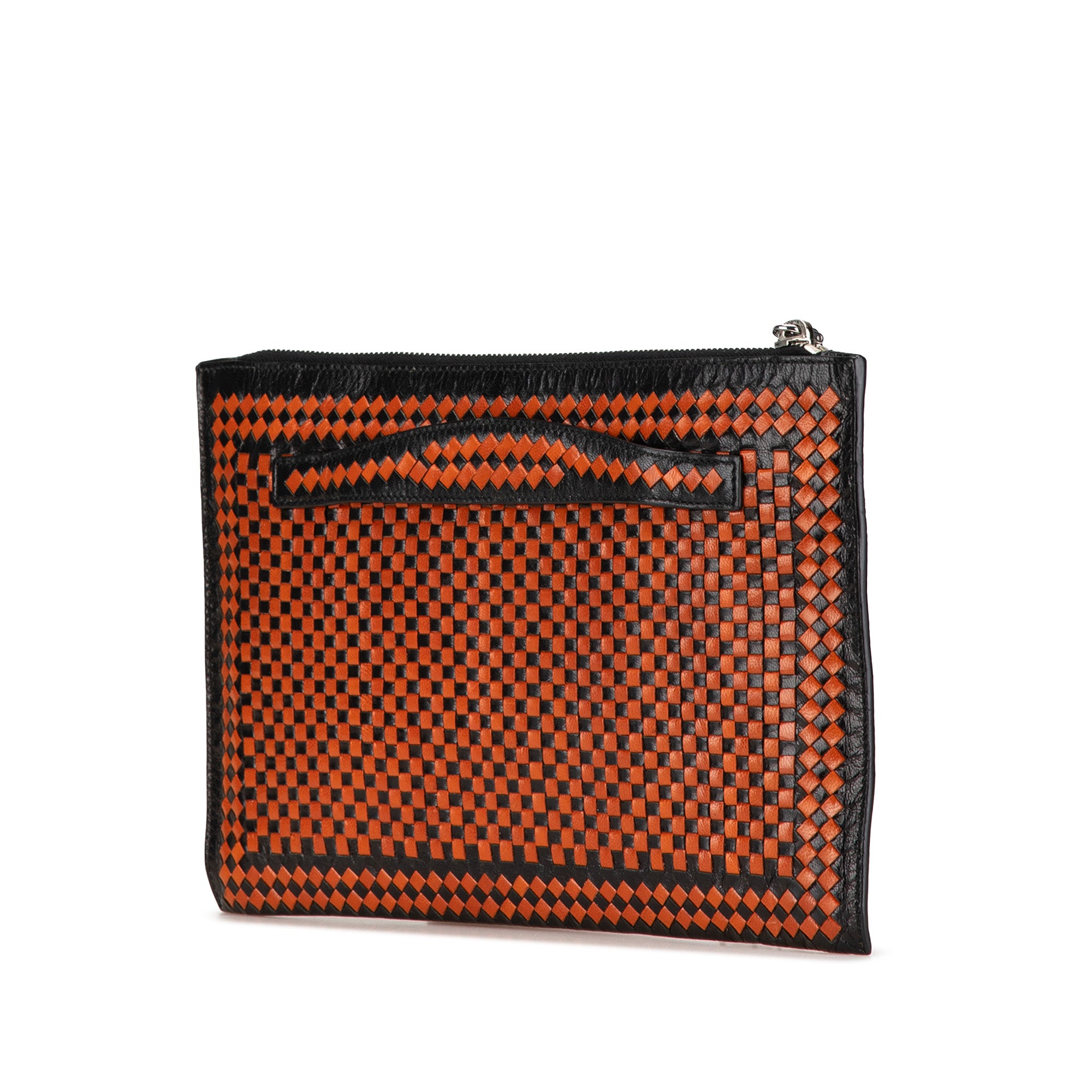 Woven Goatskin Madras Zip Clutch