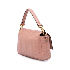 Medium Leather Embossed FF Baguette Satchel