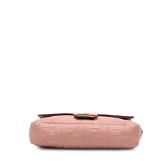 Medium Leather Embossed FF Baguette Satchel