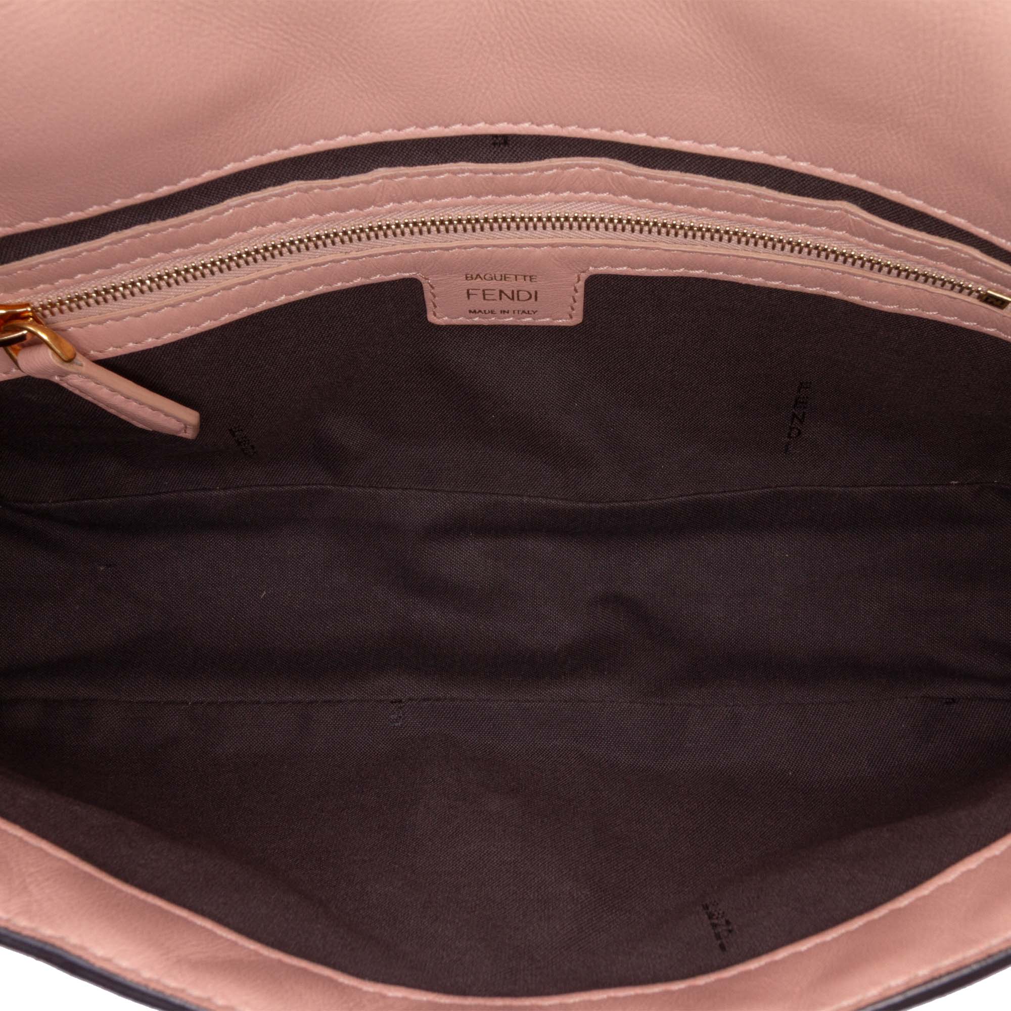 Medium Leather Embossed FF Baguette Satchel