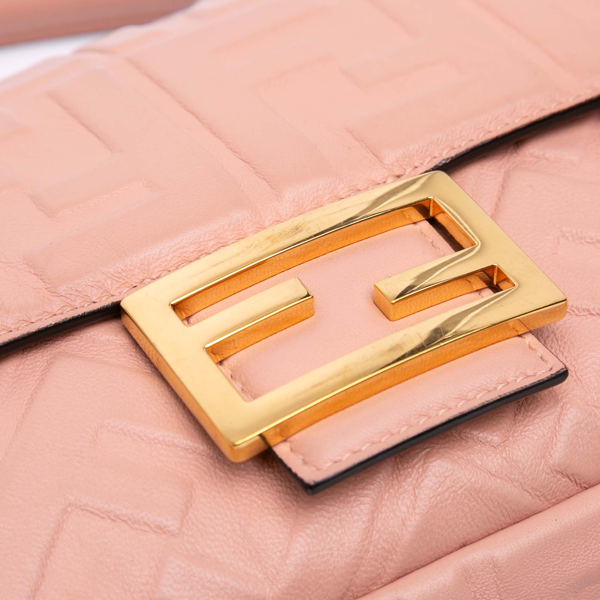 Medium Leather Embossed FF Baguette Satchel