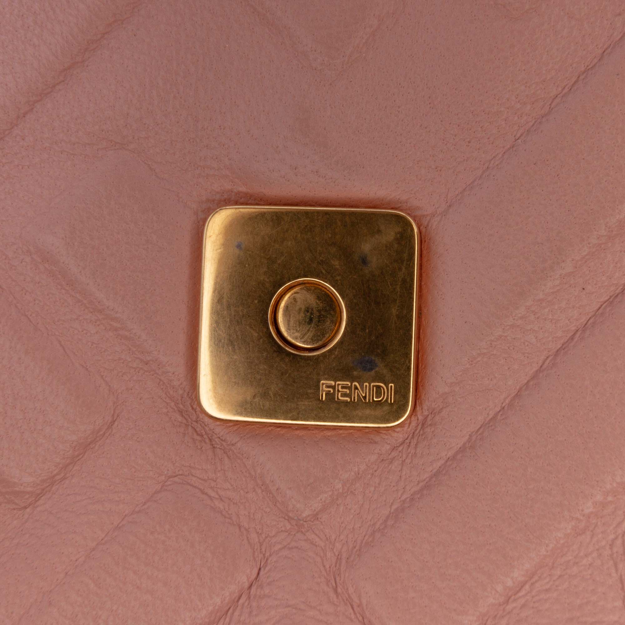 Medium Leather Embossed FF Baguette Satchel