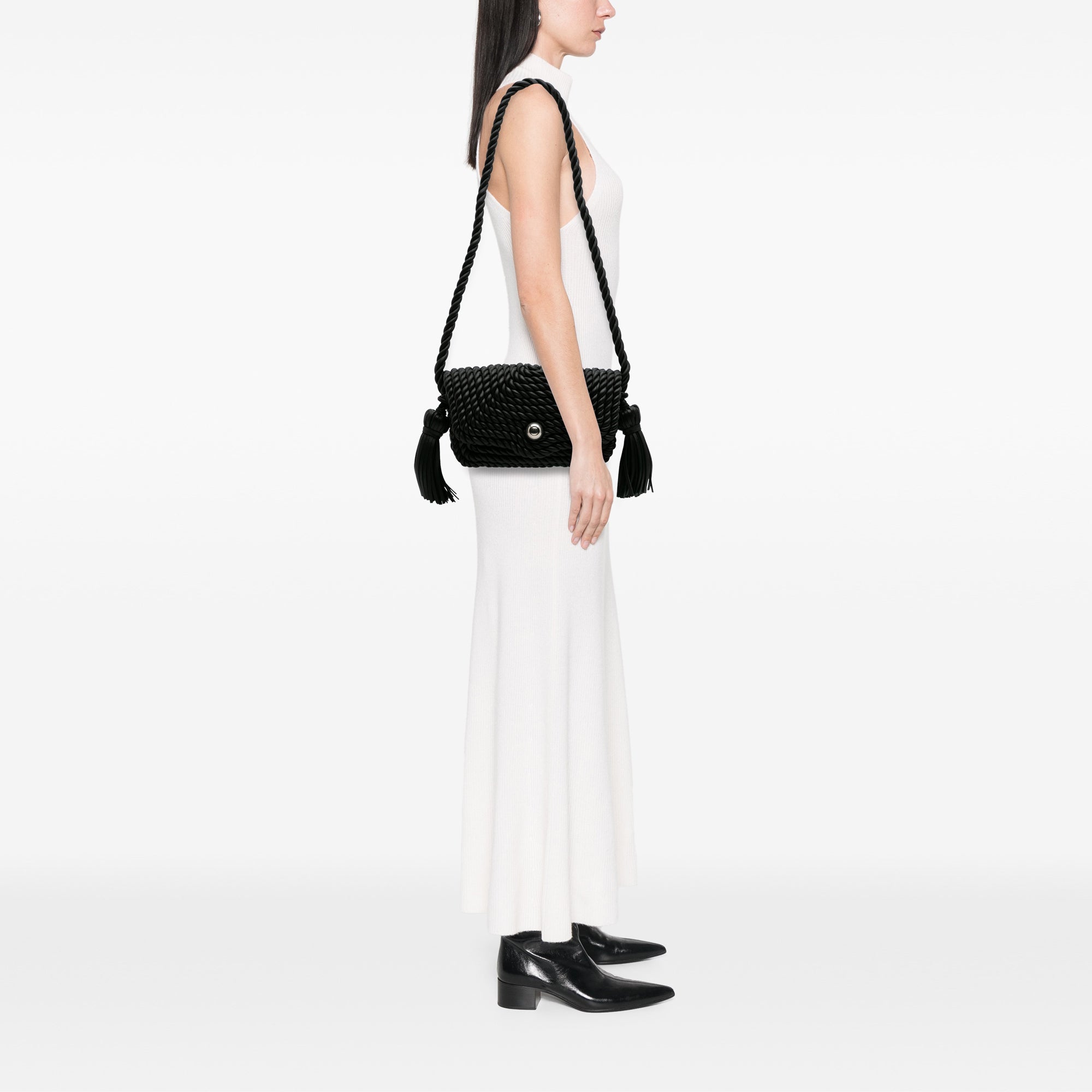 Lambskin Torchon Classic Tasseled Twisted Crossbody