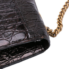 Croc Embossed Leather Tuc Chain Shoulder Bag