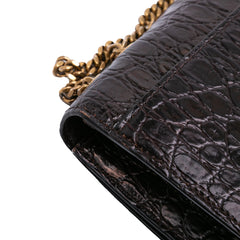 Croc Embossed Leather Tuc Chain Shoulder Bag