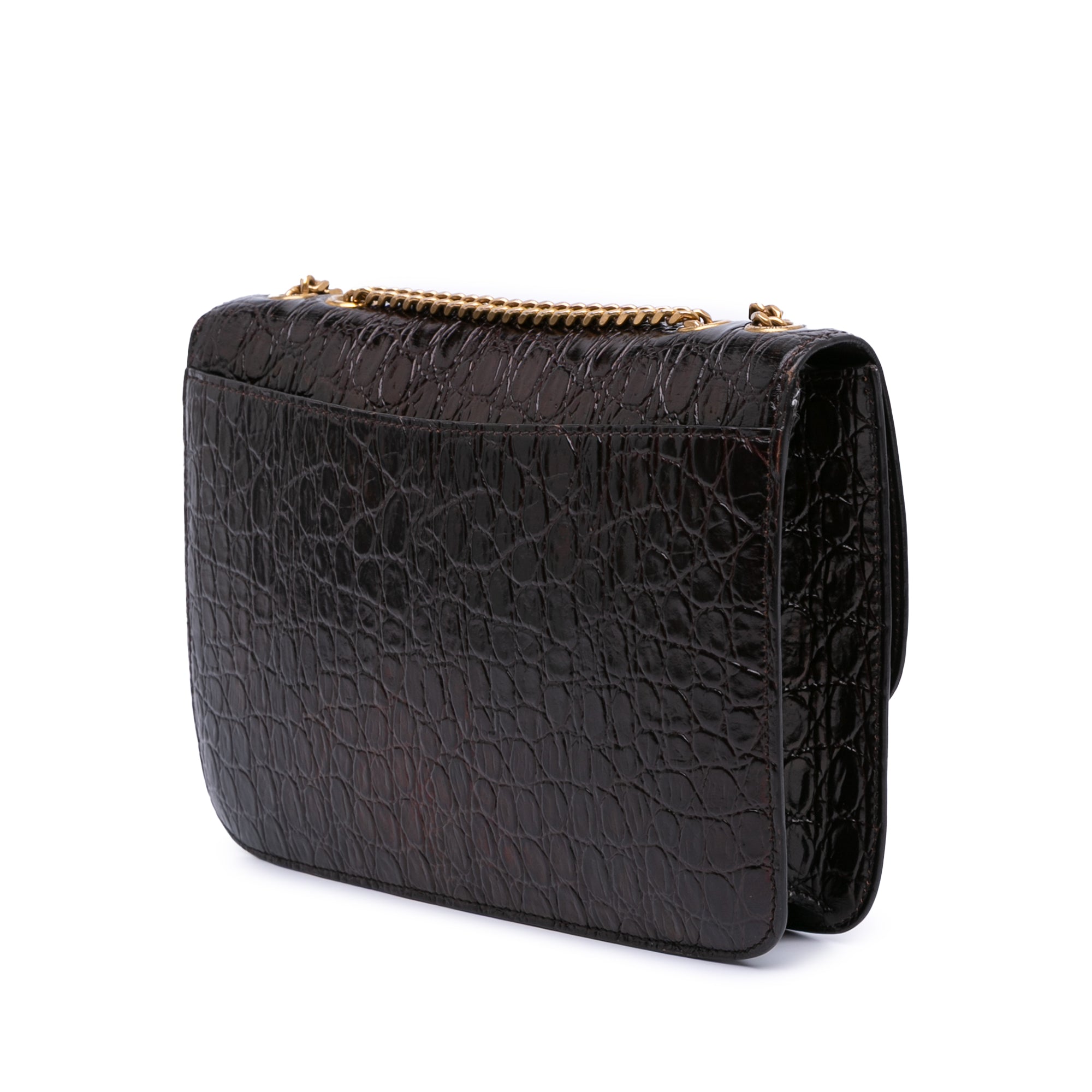 Croc Embossed Leather Tuc Chain Shoulder Bag