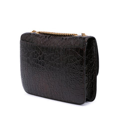 Croc Embossed Leather Tuc Chain Shoulder Bag
