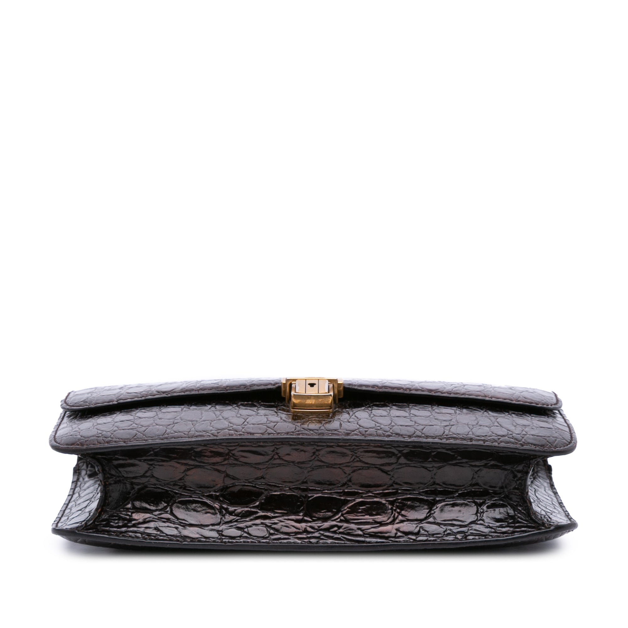 Croc Embossed Leather Tuc Chain Shoulder Bag