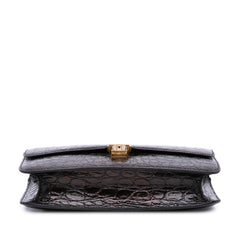 Croc Embossed Leather Tuc Chain Shoulder Bag