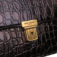 Croc Embossed Leather Tuc Chain Shoulder Bag