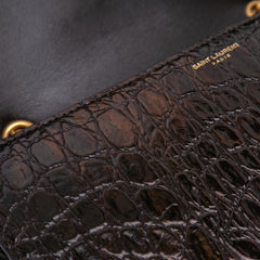Croc Embossed Leather Tuc Chain Shoulder Bag