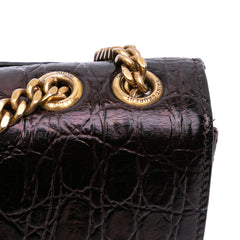 Croc Embossed Leather Tuc Chain Shoulder Bag