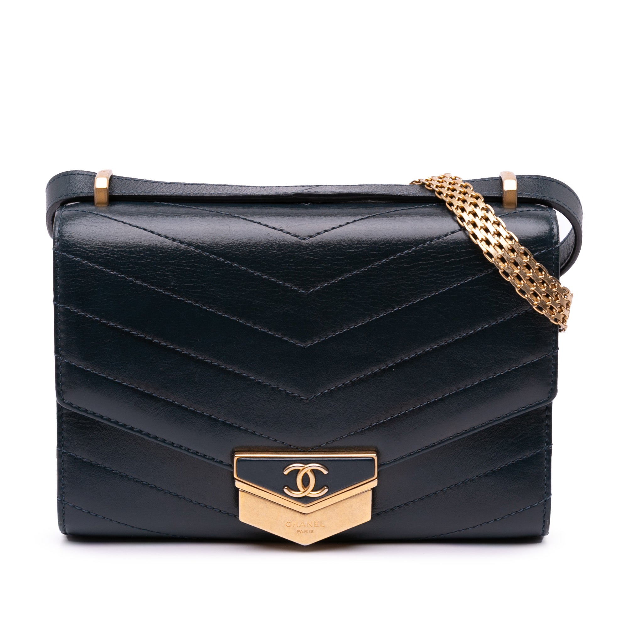 Small CC Chevron Calfskin Medal Flap