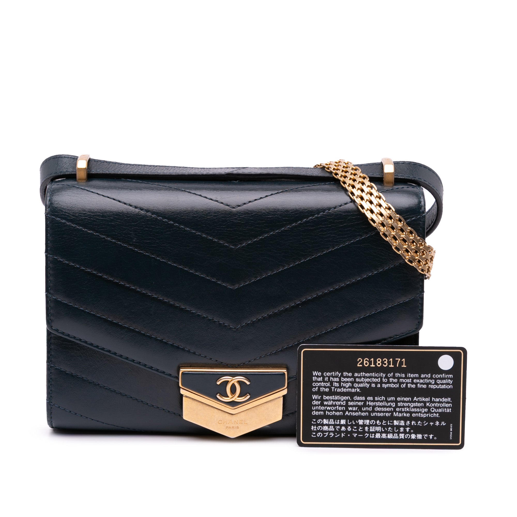 Small CC Chevron Calfskin Medal Flap