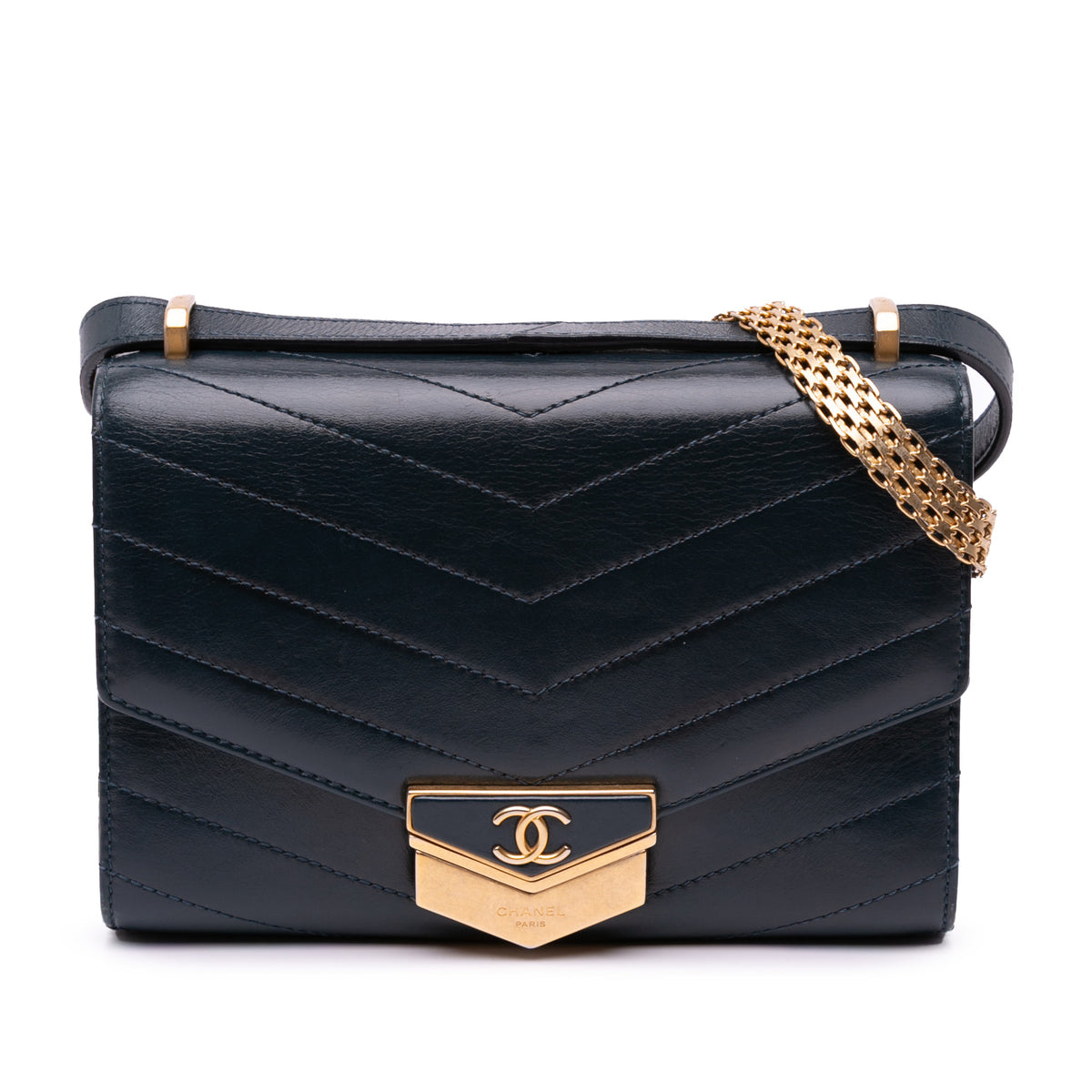 Small CC Chevron Calfskin Medal Flap