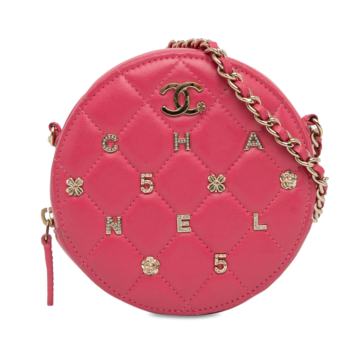 CC Quilted Lambskin Lucky Charms Round Clutch with Chain_0