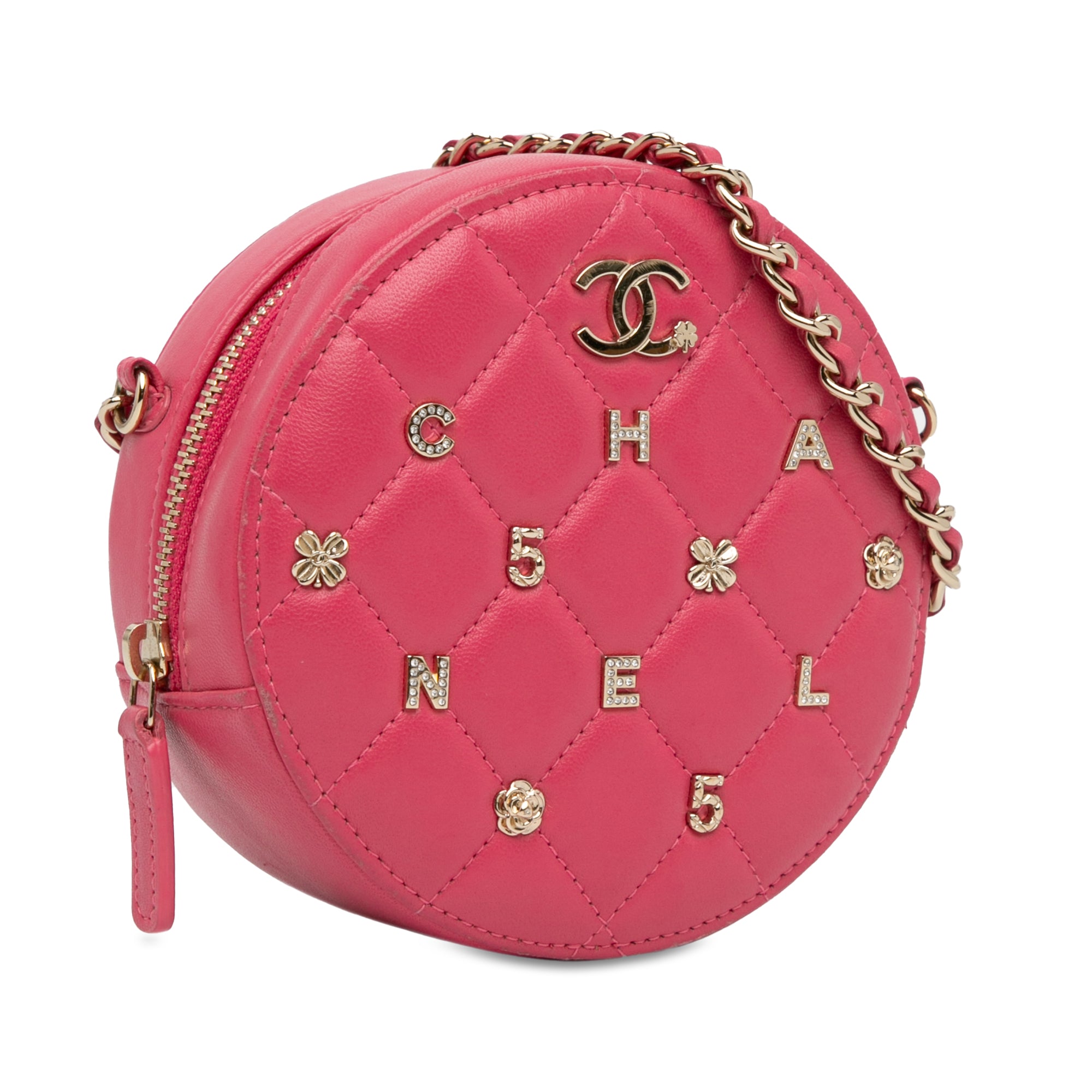 CC Quilted Lambskin Lucky Charms Round Clutch with Chain_1