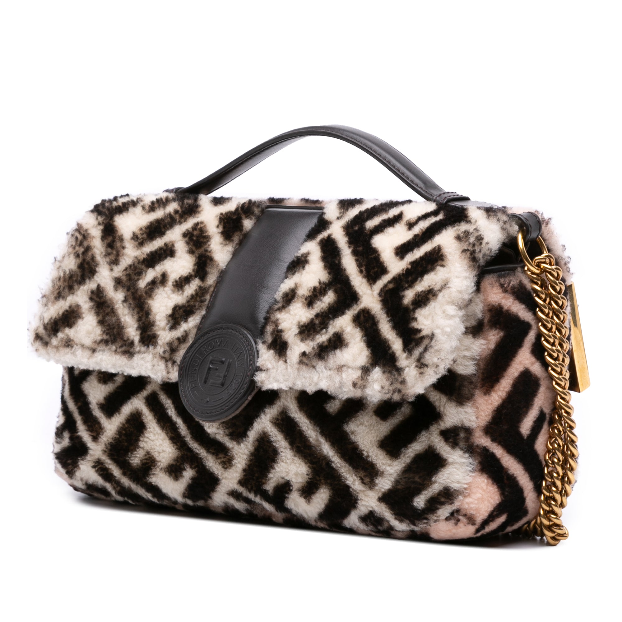 Zucca Shearling Double F Baguette Satchel