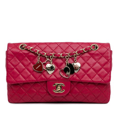 Medium Classic Lambskin Valentines Heart Charms Single Flap