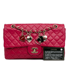 Medium Classic Lambskin Valentines Heart Charms Single Flap