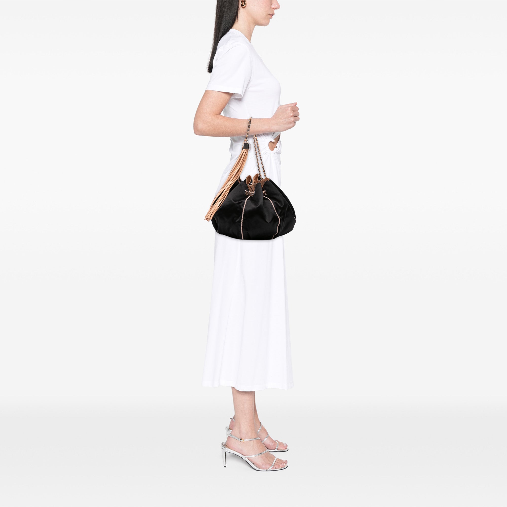 Lambskin and Satin Reversible Sac Cordon Bucket Bag