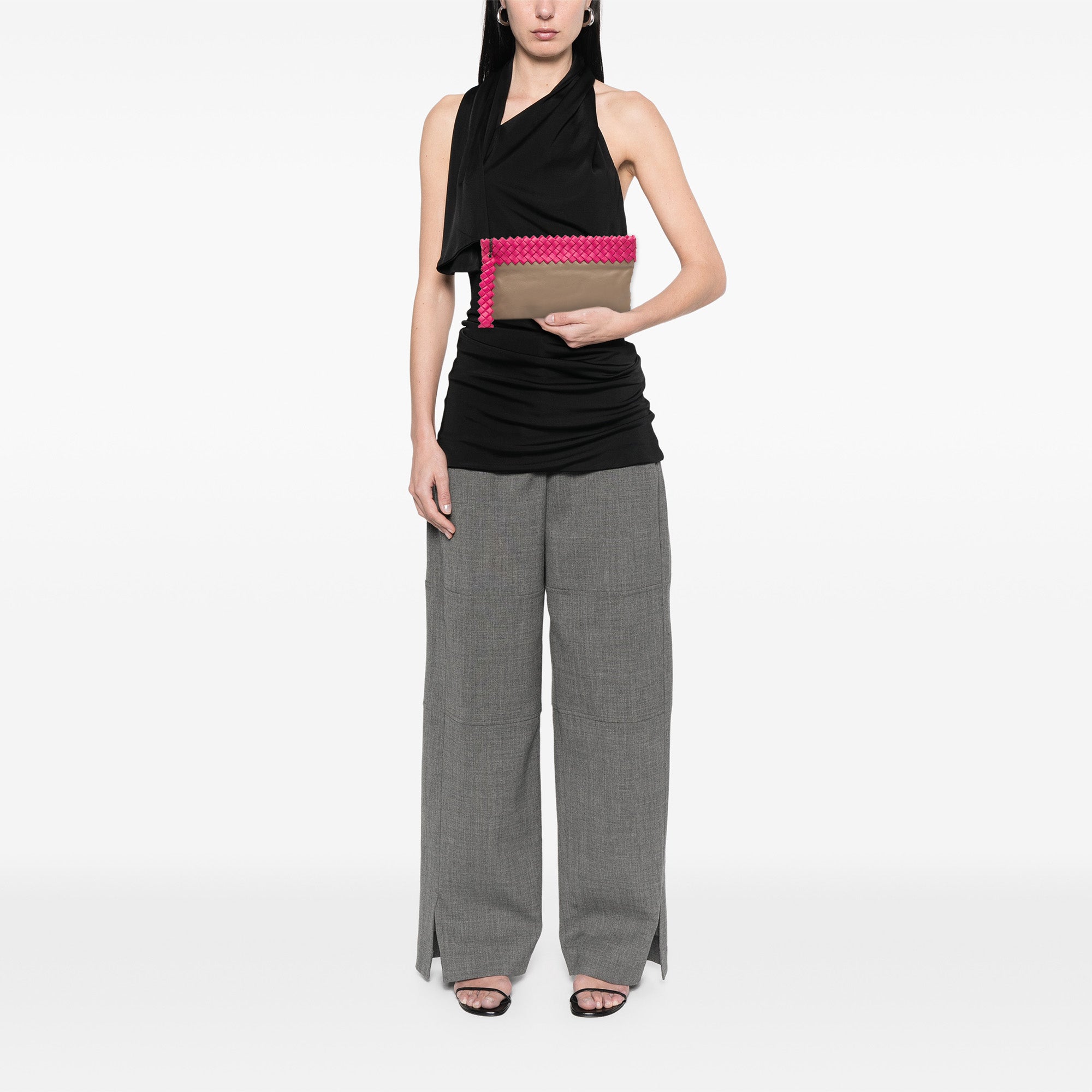 Intrecciato Trimmed Bicolor Nappa Clutch