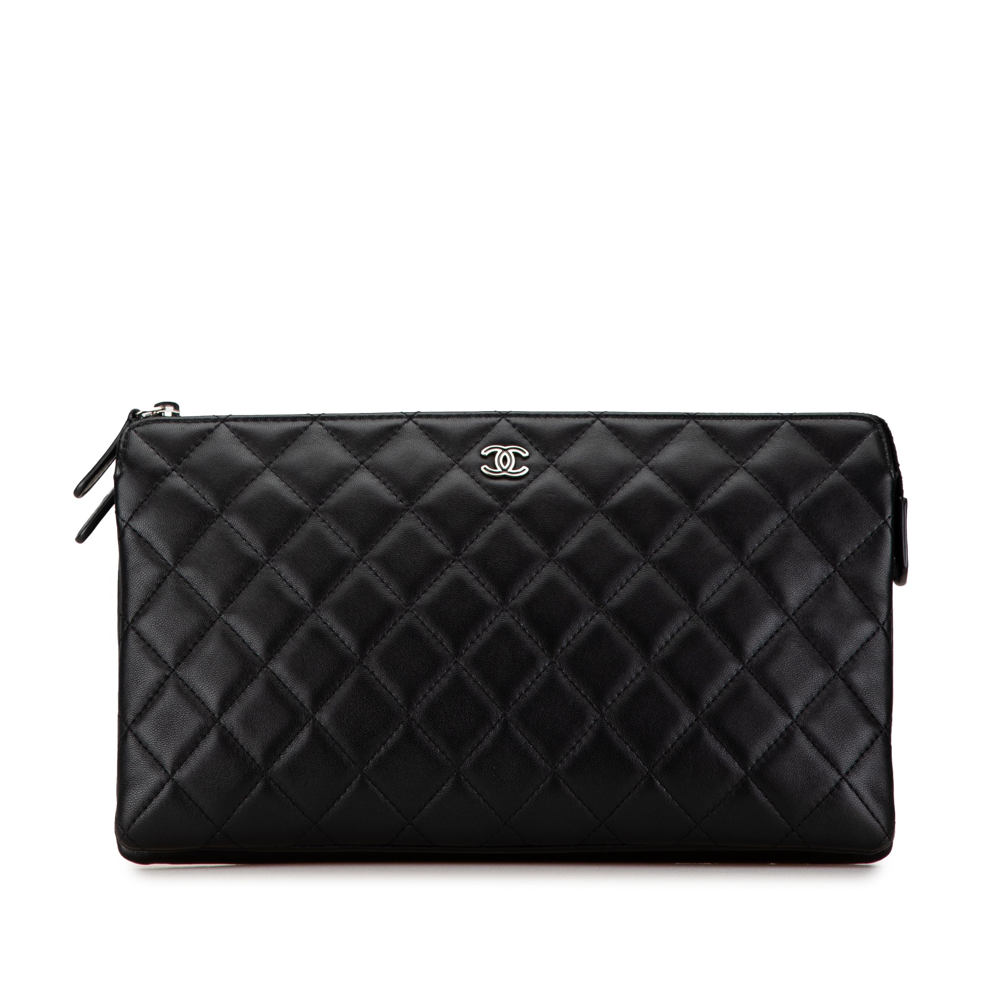 CC Quilted Lambskin Double Zip Clutch