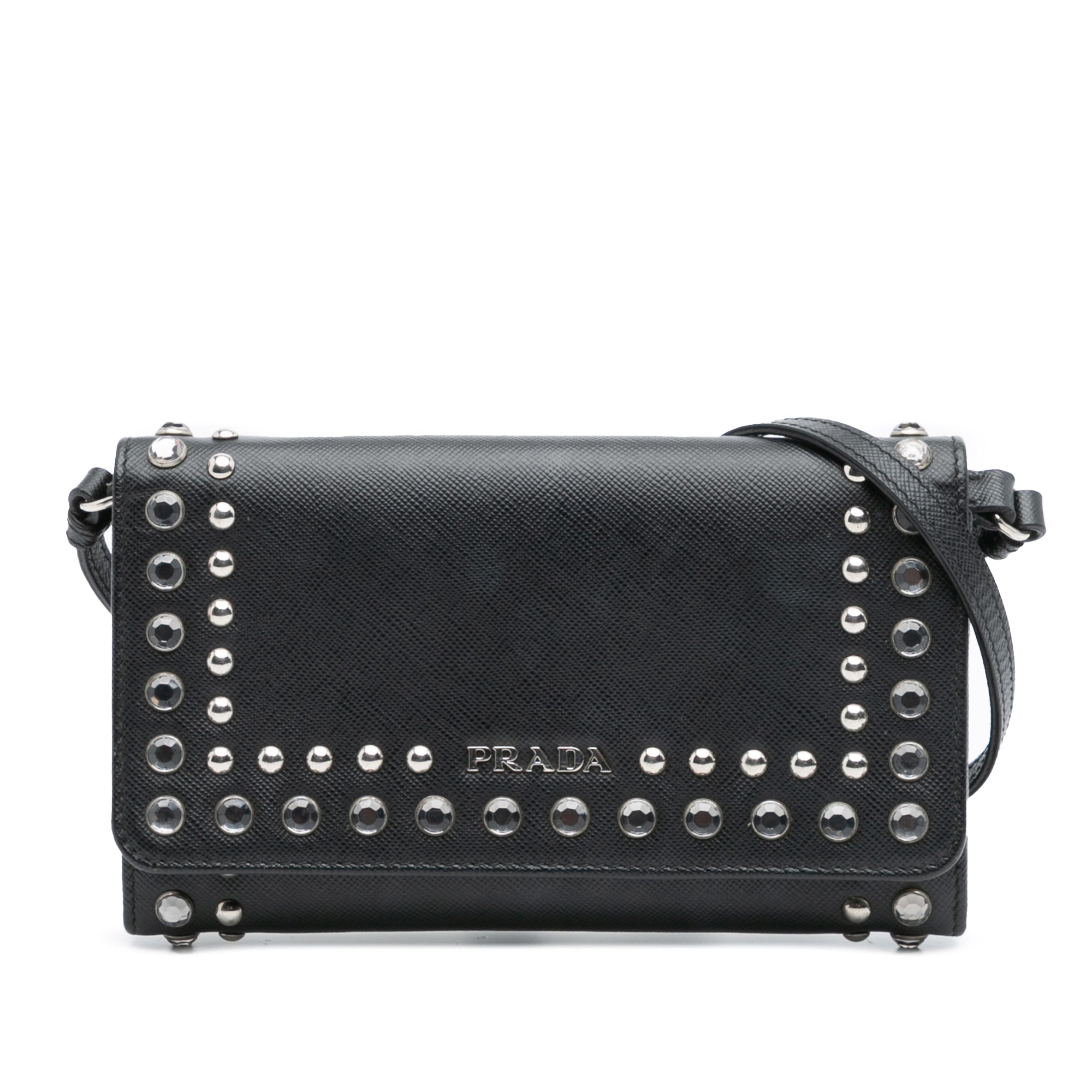 Saffiano Crystal Studded Wallet on Strap