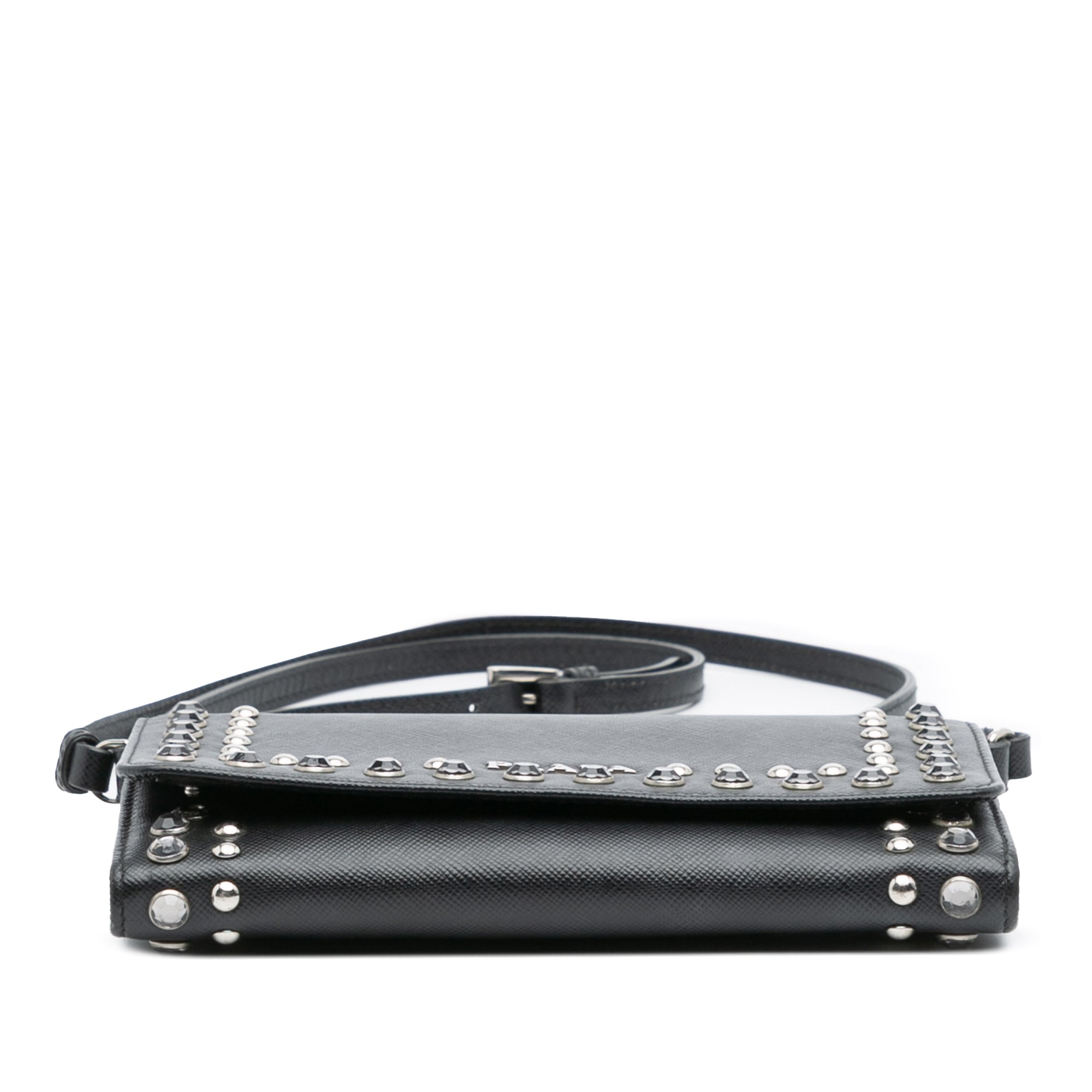 Saffiano Crystal Studded Wallet on Strap