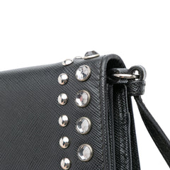 Saffiano Crystal Studded Wallet on Strap