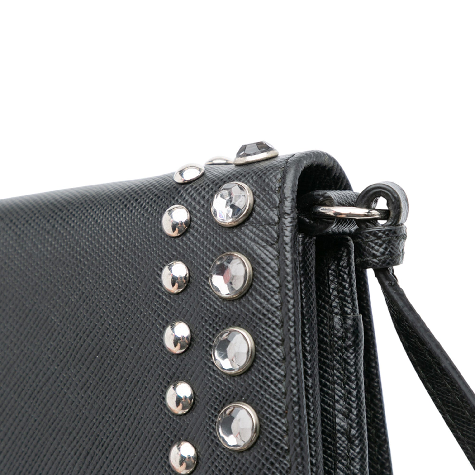 Saffiano Crystal Studded Wallet on Strap