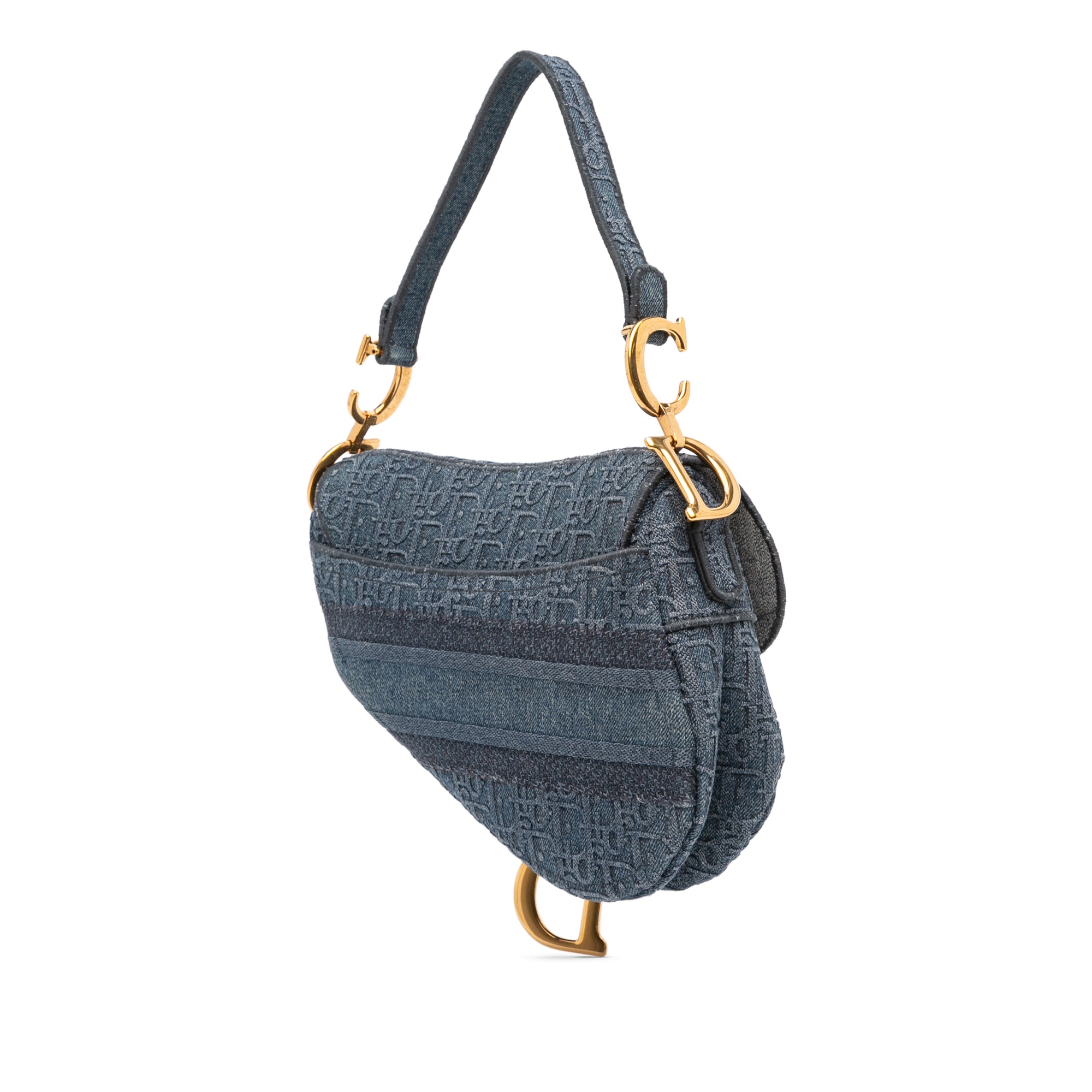 Oblique Denim Embroidered Saddle Bag