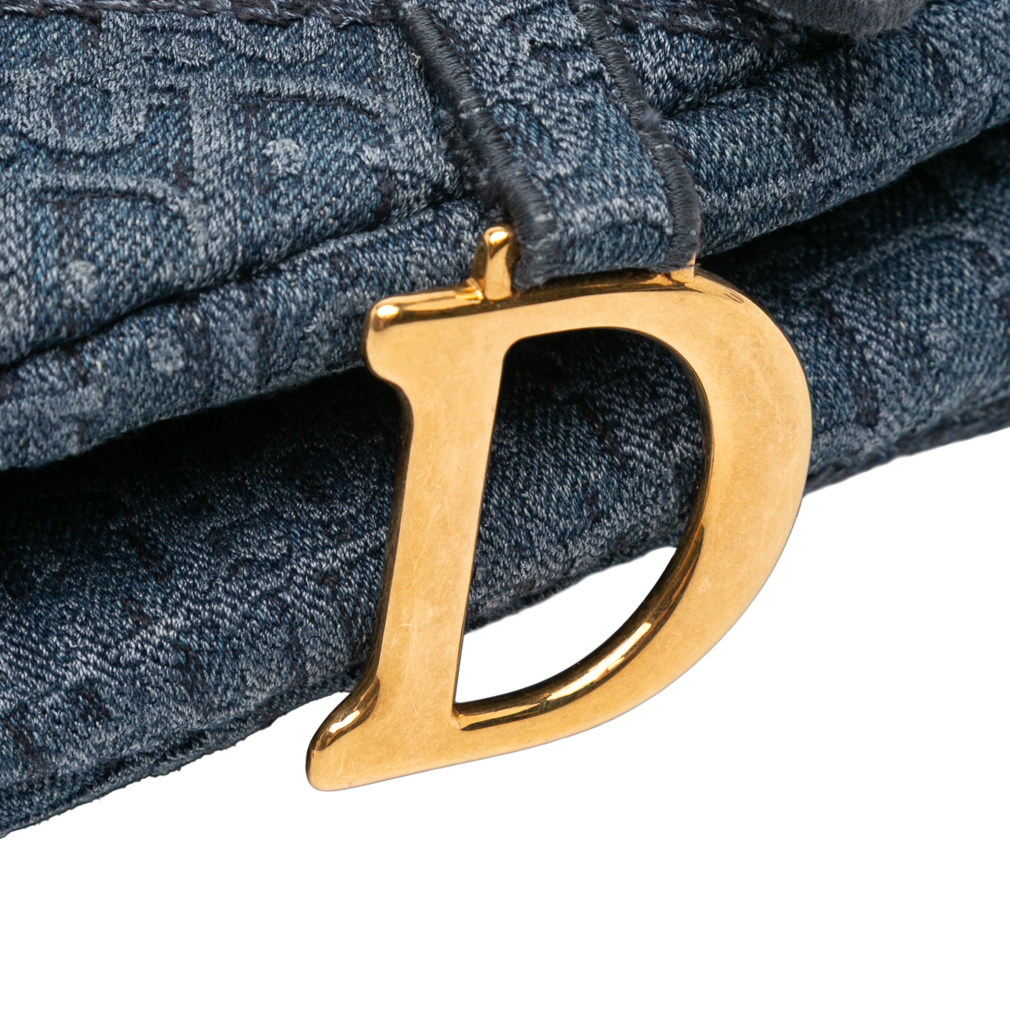 Oblique Denim Embroidered Saddle Bag