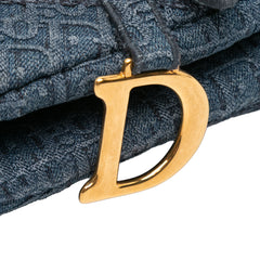 Oblique Denim Embroidered Saddle Bag