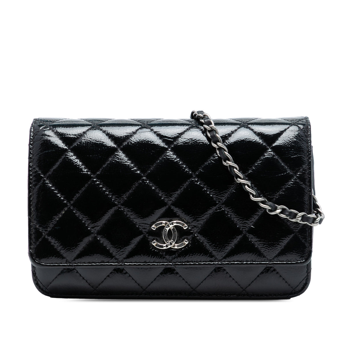 CC Quilted Patent Wallet On Chain