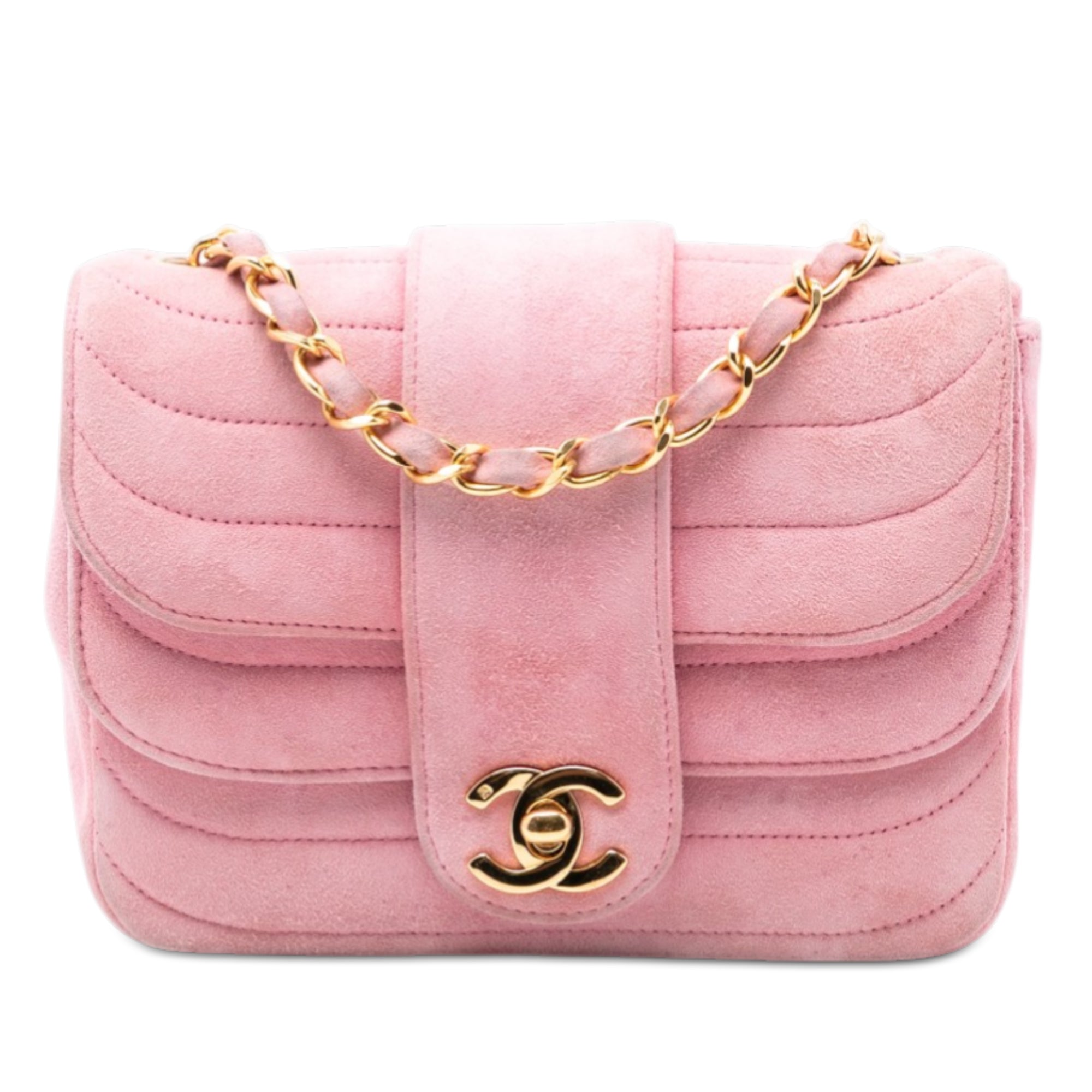 Mini Square CC Horizontal Quilted Suede Double Flap