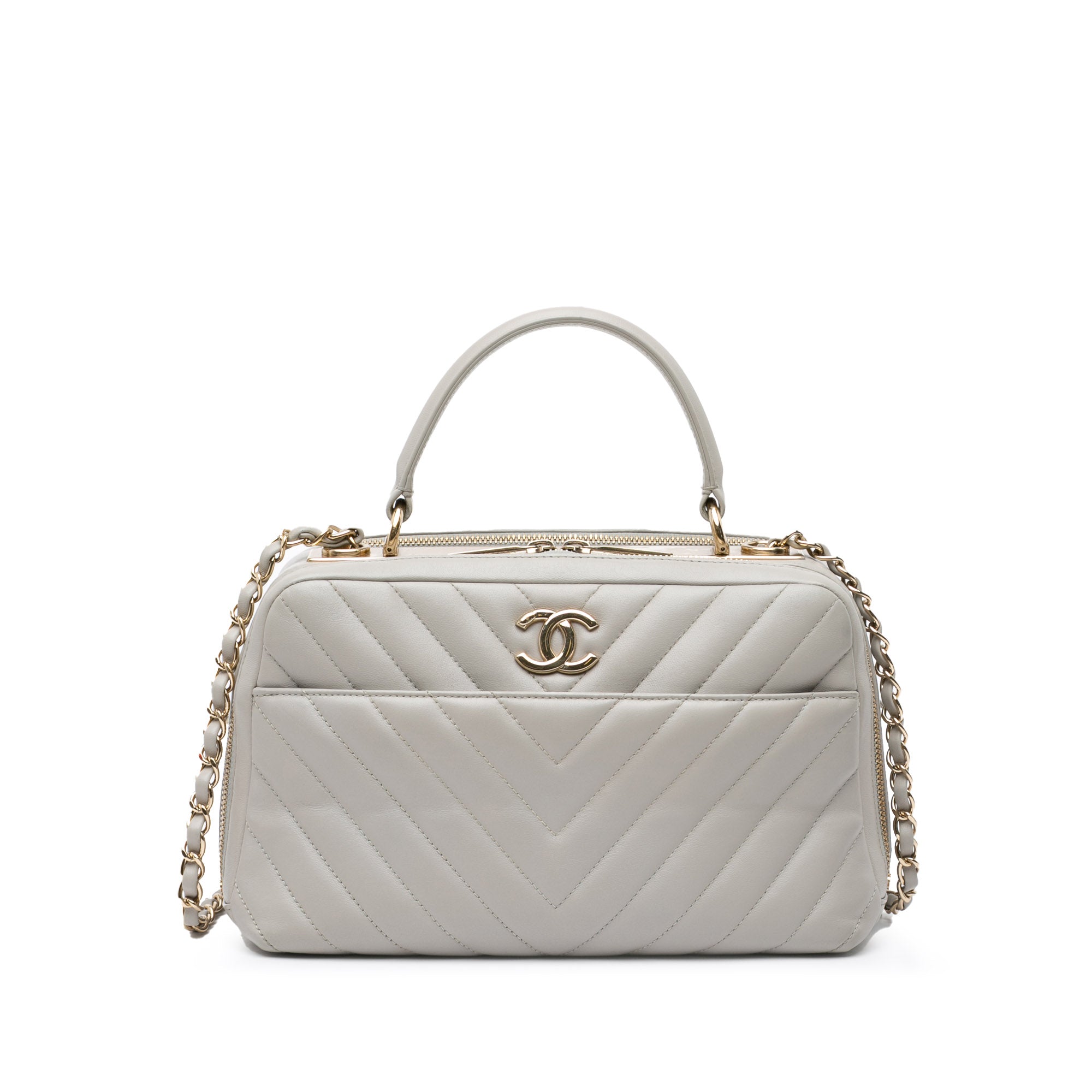 Medium Chevron Lambskin Trendy CC Bowling Bag