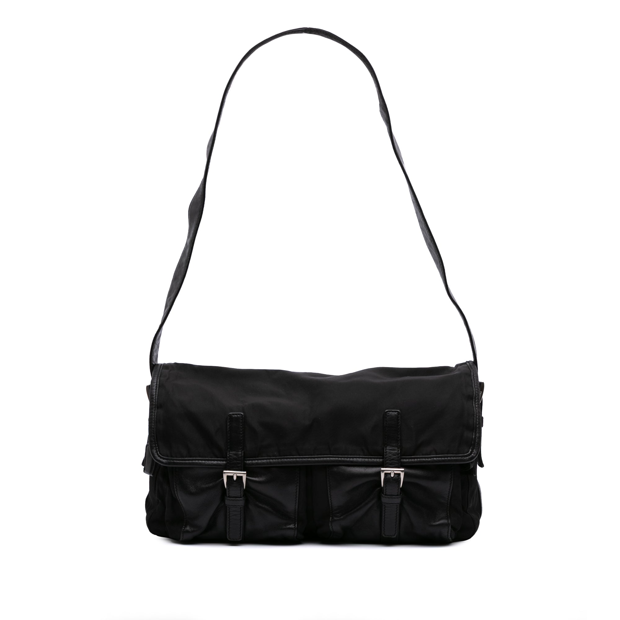 Tessuto and Nappa Double Buckle Messenger Bag