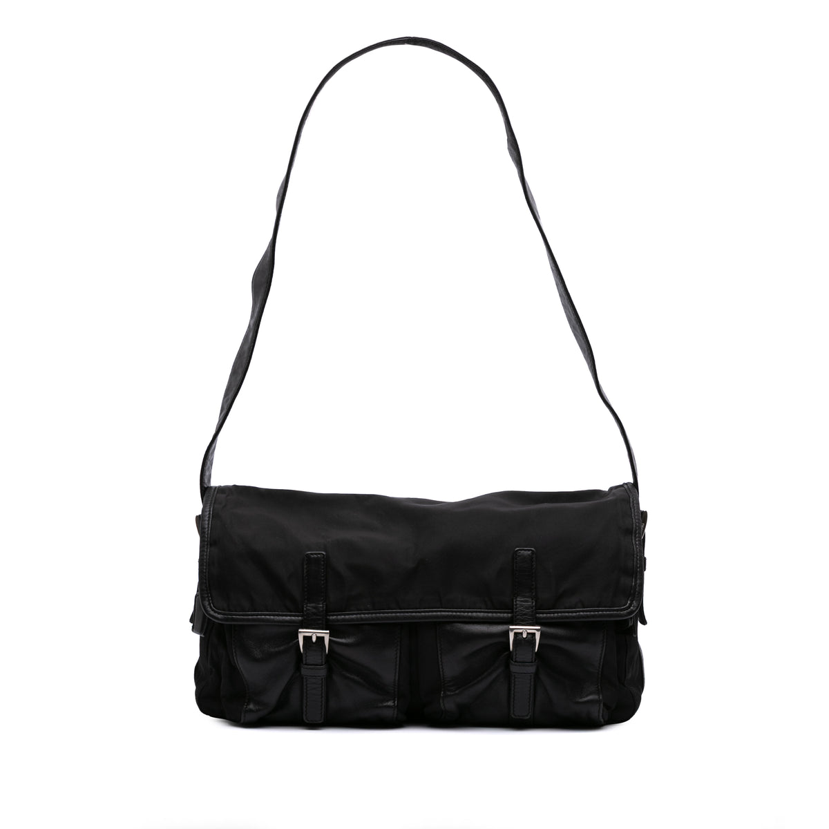 Tessuto and Nappa Double Buckle Messenger Bag