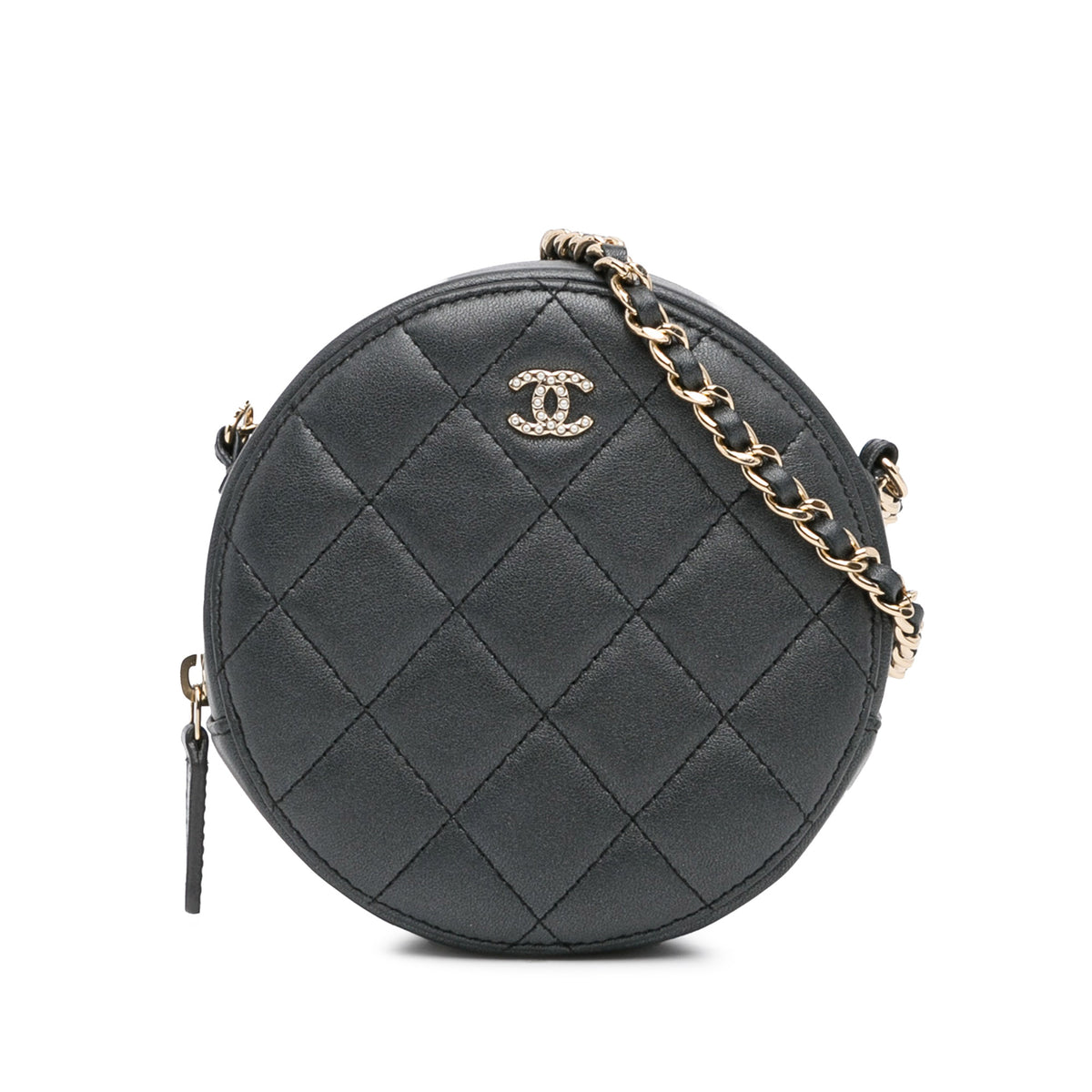 Quilted Lambskin Round Pearl Clutch with Chain_0